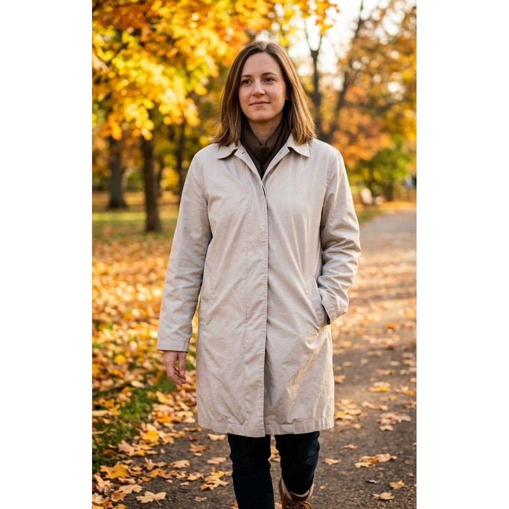 LRL Ralph Lauren Trench Car Coat Women 1X Gray Beige Cotton Button Front Jacket
